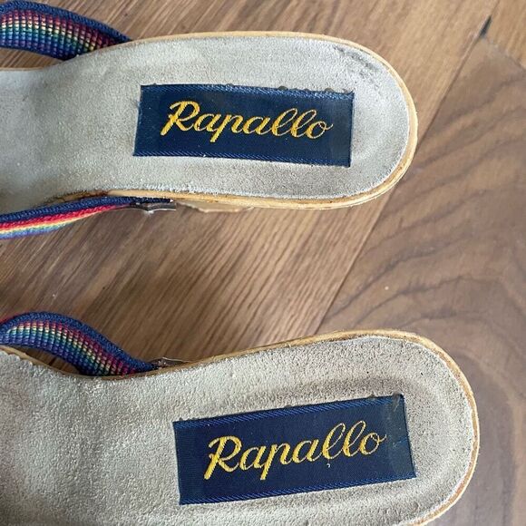 Vintage 70s 80s Rapallo Rainbow Wedge Mules Heels 7 38 - Picture 6 of 13